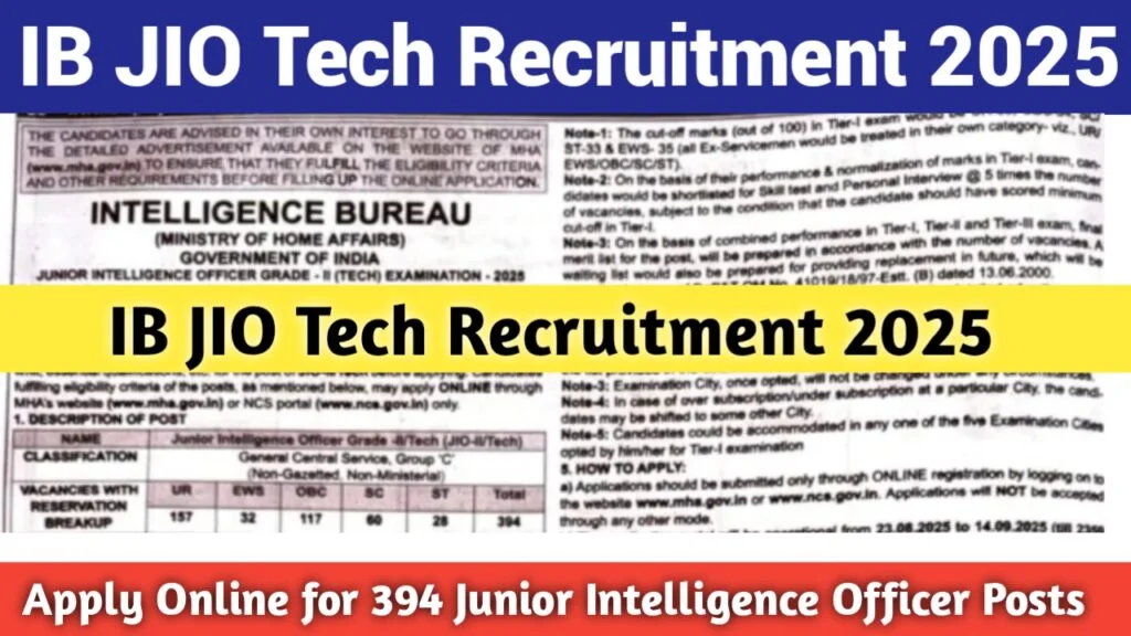 Intelligence Bureau (IB) JIO Tech Recruitment 2025