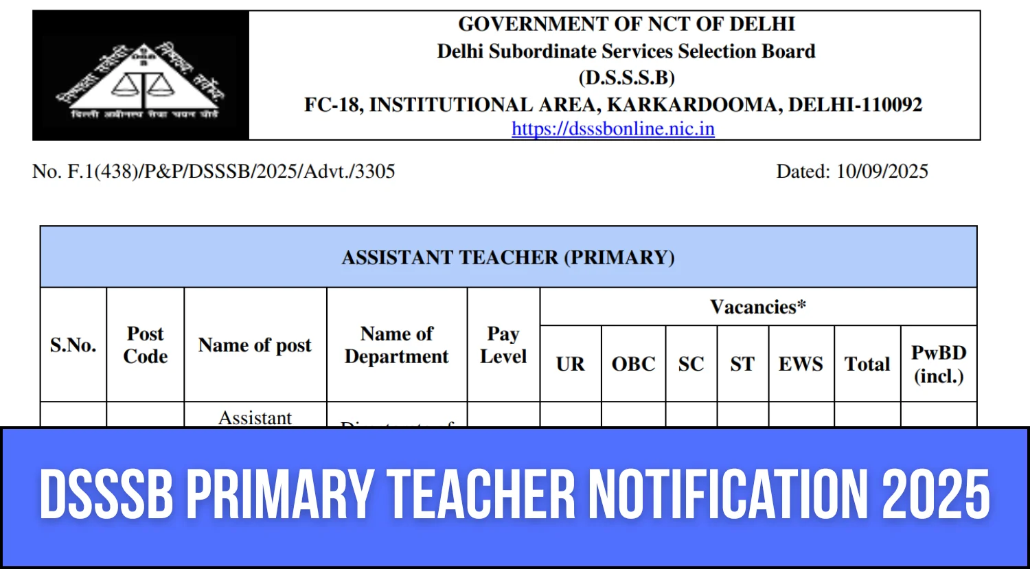 DSSSB PRT Recruitment 2025 Online Form