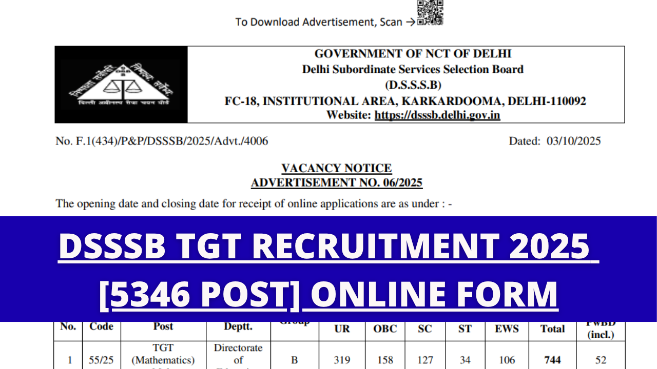 DSSSB TGT Vacancy Advt 06/2025 Online Form